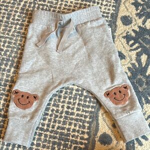Gray Kids Bottoms with Smiley Bear Patches